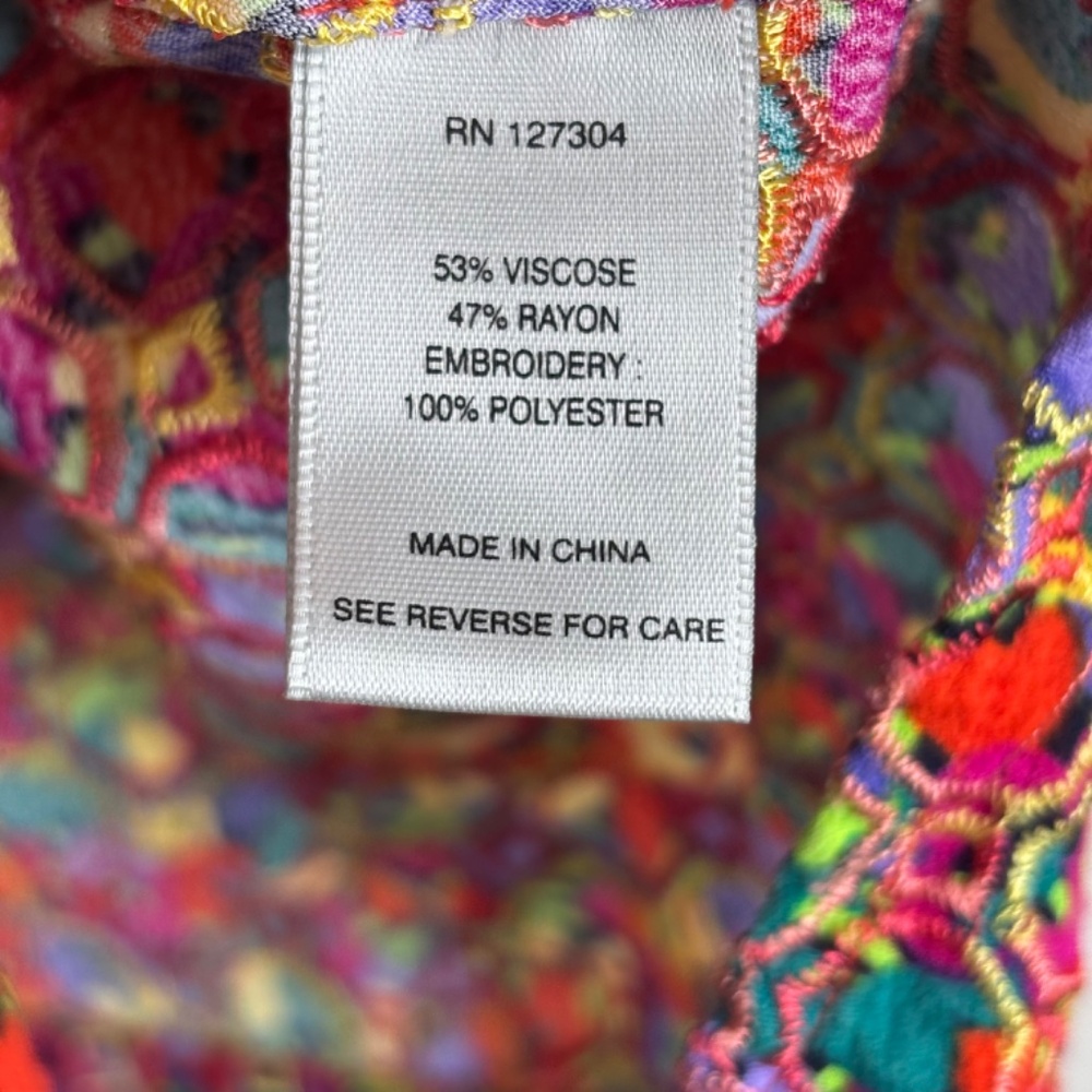 John Mark Top 1x Multicolor Embroidered Button Up… - image 7